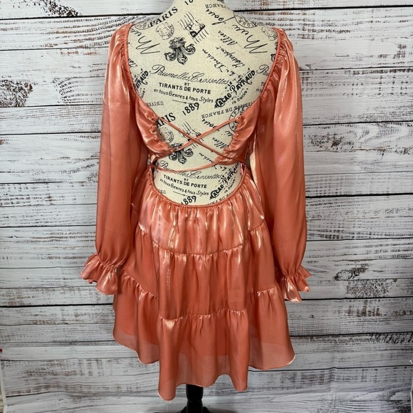 Fate Dress peach balloon Dressy long sleeve size medium Bronze Metallic Dress - Picture 8 of 11